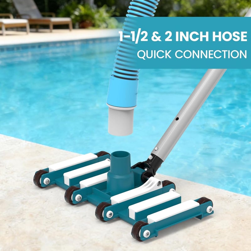POOLWHALE 14" Professional Pool Vacuum Head with Wheels, Weighted Manual Vacuum Head Attachment, Direction-Control Handle for Inground & Above Ground Pools Clean Remove Debris - Image 4