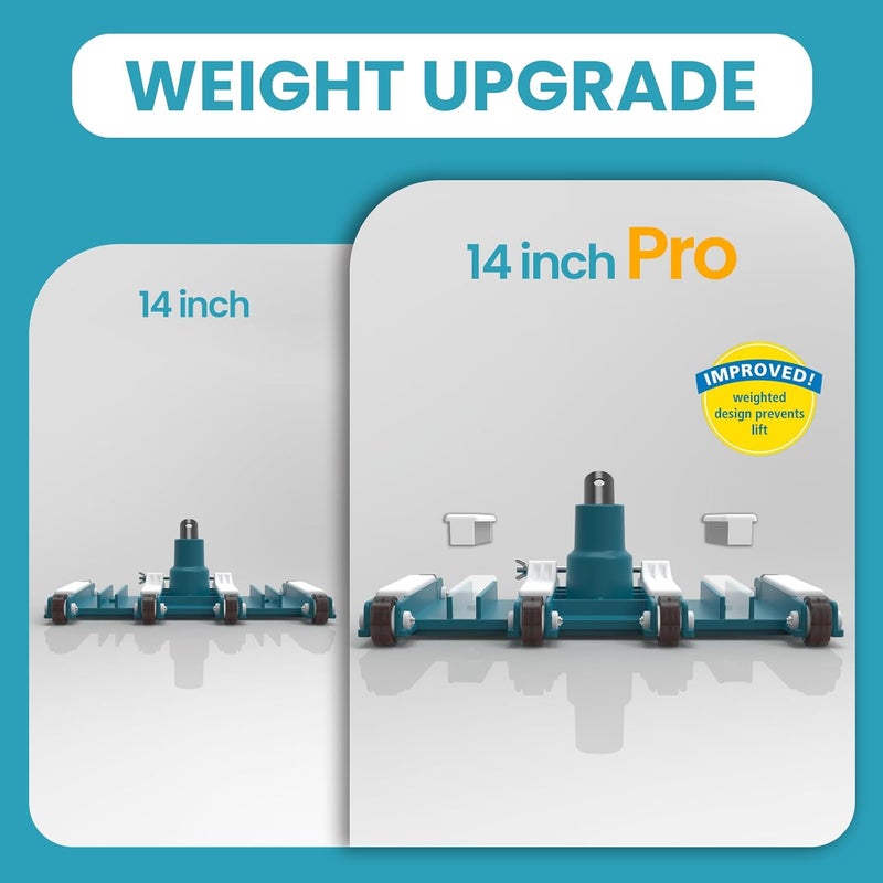 POOLWHALE 14" Professional Pool Vacuum Head with Wheels, Weighted Manual Vacuum Head Attachment, Direction-Control Handle for Inground & Above Ground Pools Clean Remove Debris - Image 2