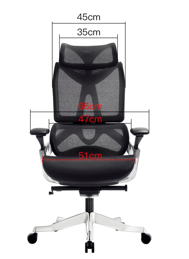 SkyLand - Premium Office Chair - Ergonomic Dynamic Backrest, Synchro Reclining, High-Back, Lumbar Support, Breathable Mesh - Adjustable Headrest, Seat Depth, Soft 4D Armrests - Aluminum Frame - Image 1