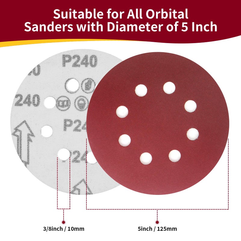 Tibaebe 155PCS 5 Inch 8 Hole Sanding Discs, Adhesive Hook and Loop Sandpaper for Random Orbital Sander, 40 60 80 120 150 240 320 400 600 Grit Sand Paper - Image 3