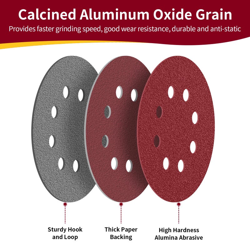 Tibaebe 155PCS 5 Inch 8 Hole Sanding Discs, Adhesive Hook and Loop Sandpaper for Random Orbital Sander, 40 60 80 120 150 240 320 400 600 Grit Sand Paper - Image 2
