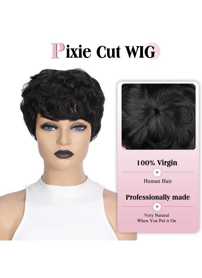 Fancy Hair Human Hair Wig Short Pixie Cut Wigs Black Slight Wavy Brazilian Virgin Human Hair Wigs Layered Cut Wigs For Black Women  - Image 4
