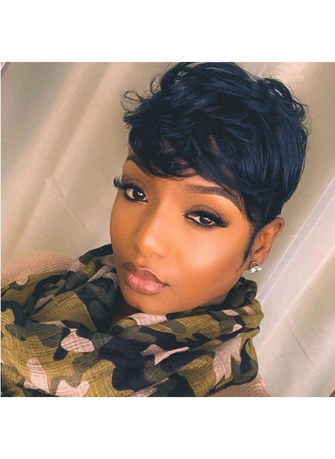 Fancy Hair Human Hair Wig Short Pixie Cut Wigs Black Slight Wavy Brazilian Virgin Human Hair Wigs Layered Cut Wigs For Black Women  - Image 2