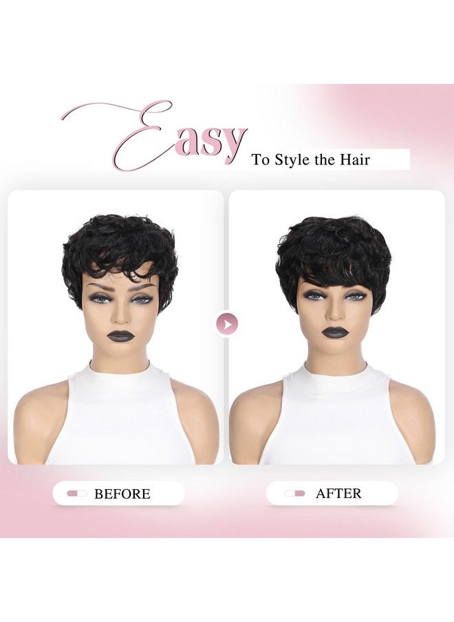 Fancy Hair Human Hair Wig Short Pixie Cut Wigs Black Slight Wavy Brazilian Virgin Human Hair Wigs Layered Cut Wigs For Black Women  - Image 5