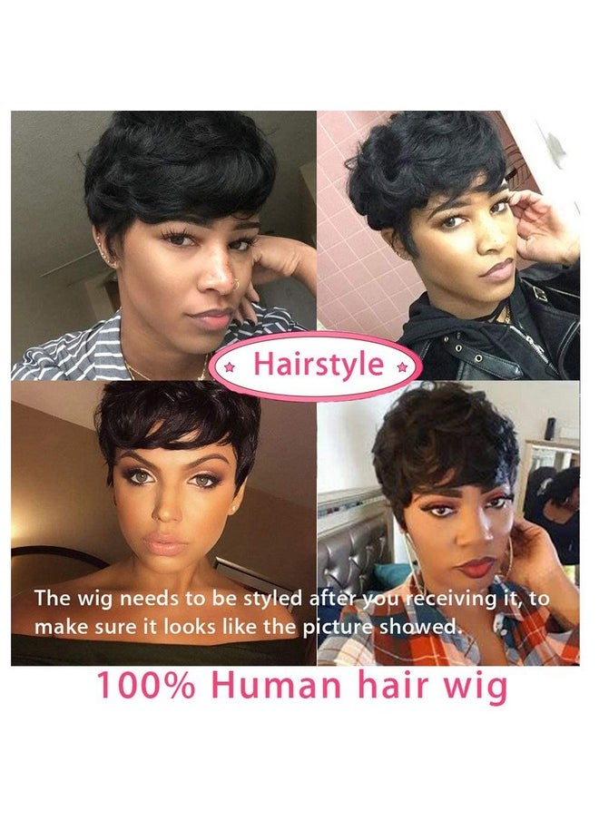Fancy Hair Human Hair Wig Short Pixie Cut Wigs Black Slight Wavy Brazilian Virgin Human Hair Wigs Layered Cut Wigs For Black Women  - Image 3