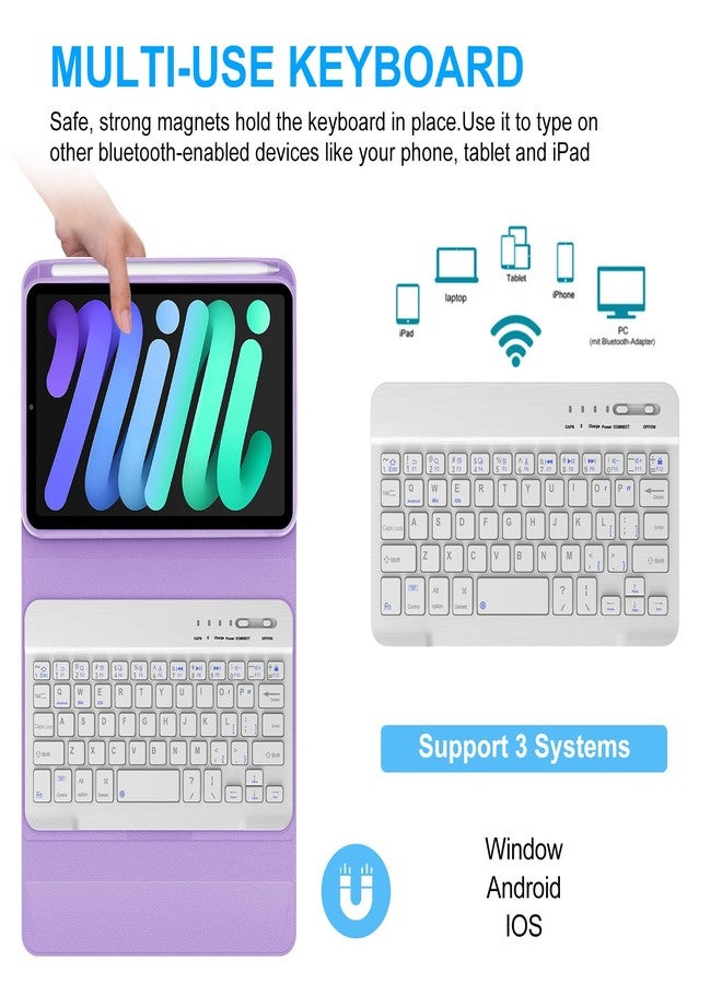 BORIYUAN iPad mini Keyboard Case, Detachable Wireless Bluetooth Keyboard Slim Folio Smart Cover for Apple iPad mini 5 2019/iPad Mini 1 2 3 4 - Purple - Image 2