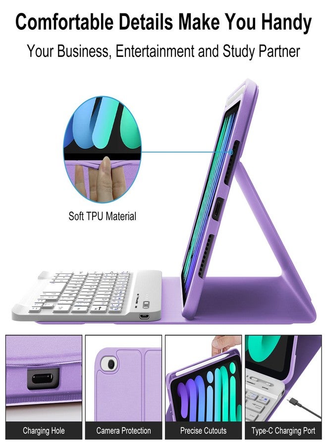 BORIYUAN iPad mini Keyboard Case, Detachable Wireless Bluetooth Keyboard Slim Folio Smart Cover for Apple iPad mini 5 2019/iPad Mini 1 2 3 4 - Purple - Image 5