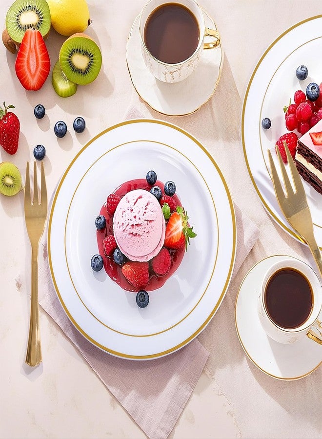 WELLIFE 120 PCS Plastic Dessert Plates and 120 PCS Forks, 6.3 inch Disposable Salad Plate, Premium White Appetizer Plates with Gold Rims Perfect for Parties, Weddings - Image 3