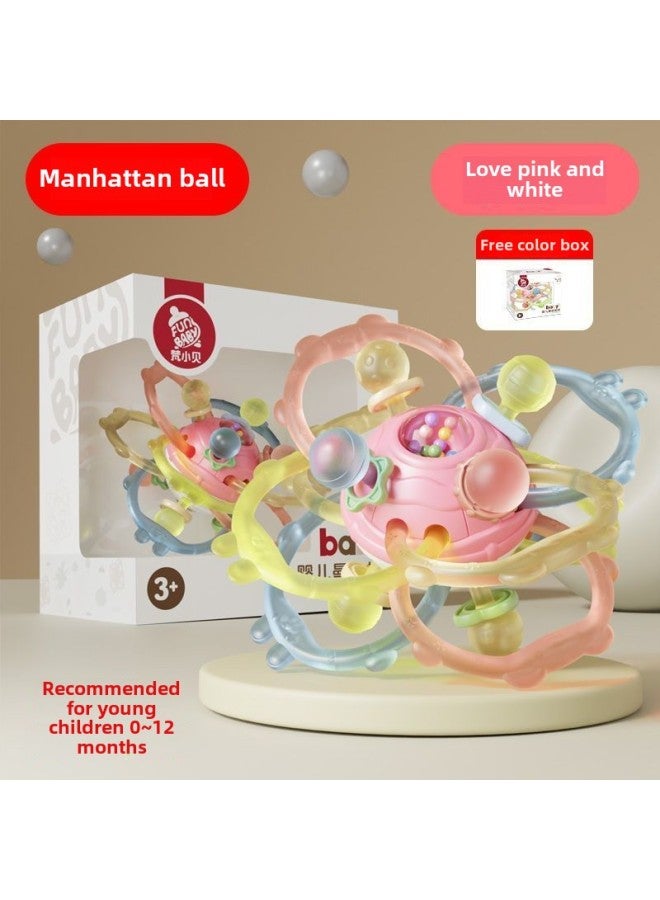 Manhattan Baby Hand Grab Ball Baby Grasp Training Can Bite Tooth Glue Rattle March-June Calming Toy-Color:【interstellar Pink】 Manhattan Hand Ball Gift Box - Image 1