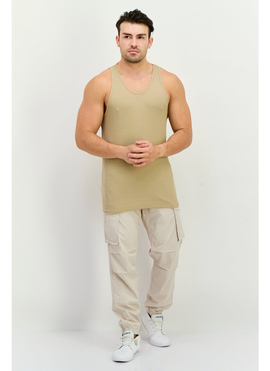 Jack Jones Men Scoop Neck Sleeveles Ribbed Vest, Khaki  - Image 4