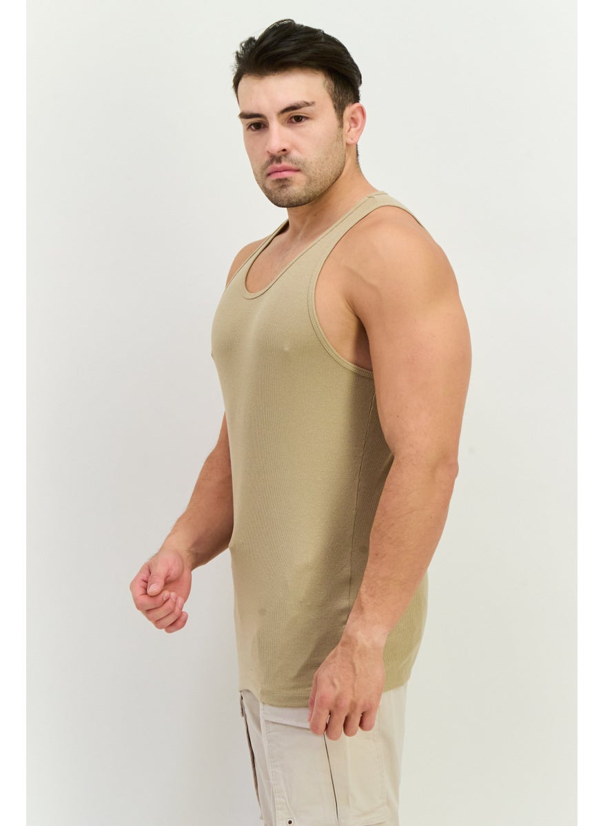 Jack Jones Men Scoop Neck Sleeveles Ribbed Vest, Khaki  - Image 2