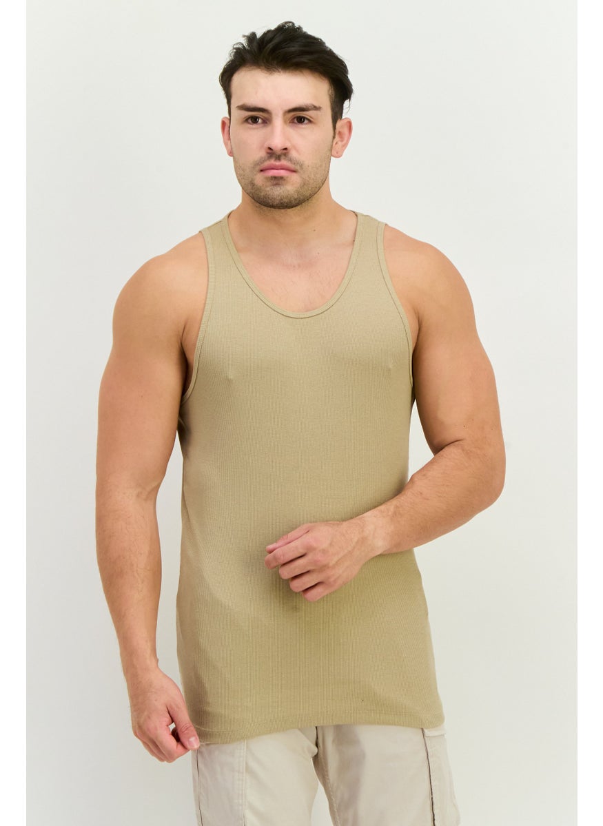 Jack Jones Men Scoop Neck Sleeveles Ribbed Vest, Khaki  - Image 1