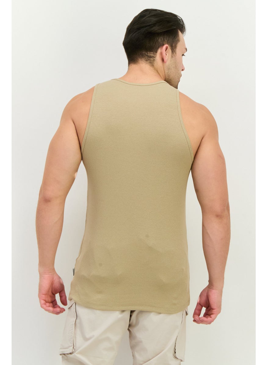 Jack Jones Men Scoop Neck Sleeveles Ribbed Vest, Khaki  - Image 3