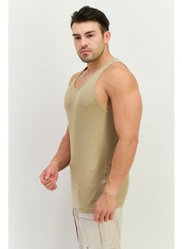 Jack Jones Men Scoop Neck Sleeveles Ribbed Vest, Khaki  - Image 2