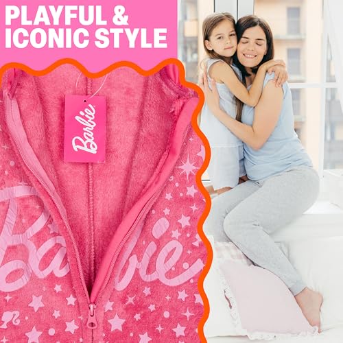 Barbie Girls One Piece Pajamas with Hood Kids Fleece Pajamas Gifts for Girls Teens Pink 56 Years - Image 3