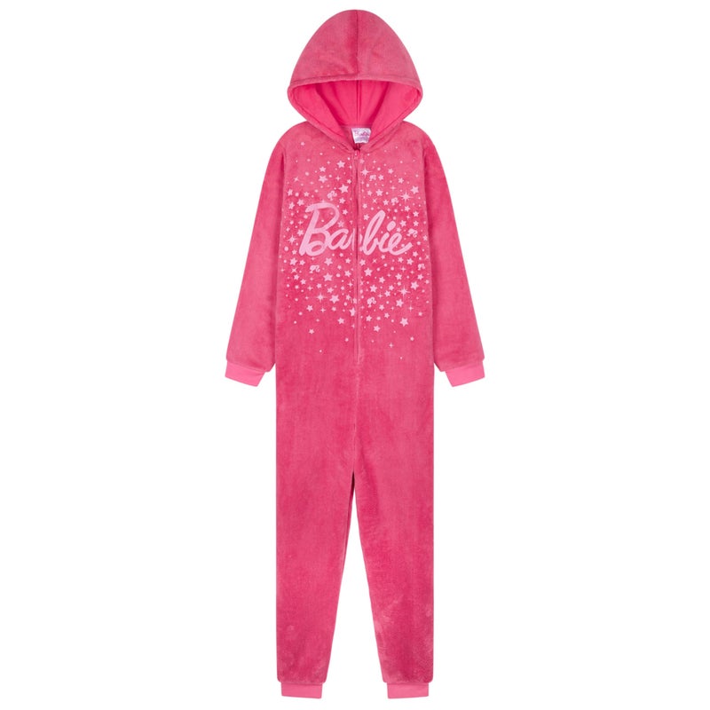 Barbie Girls One Piece Pajamas with Hood Kids Fleece Pajamas Gifts for Girls Teens Pink 56 Years - Image 2