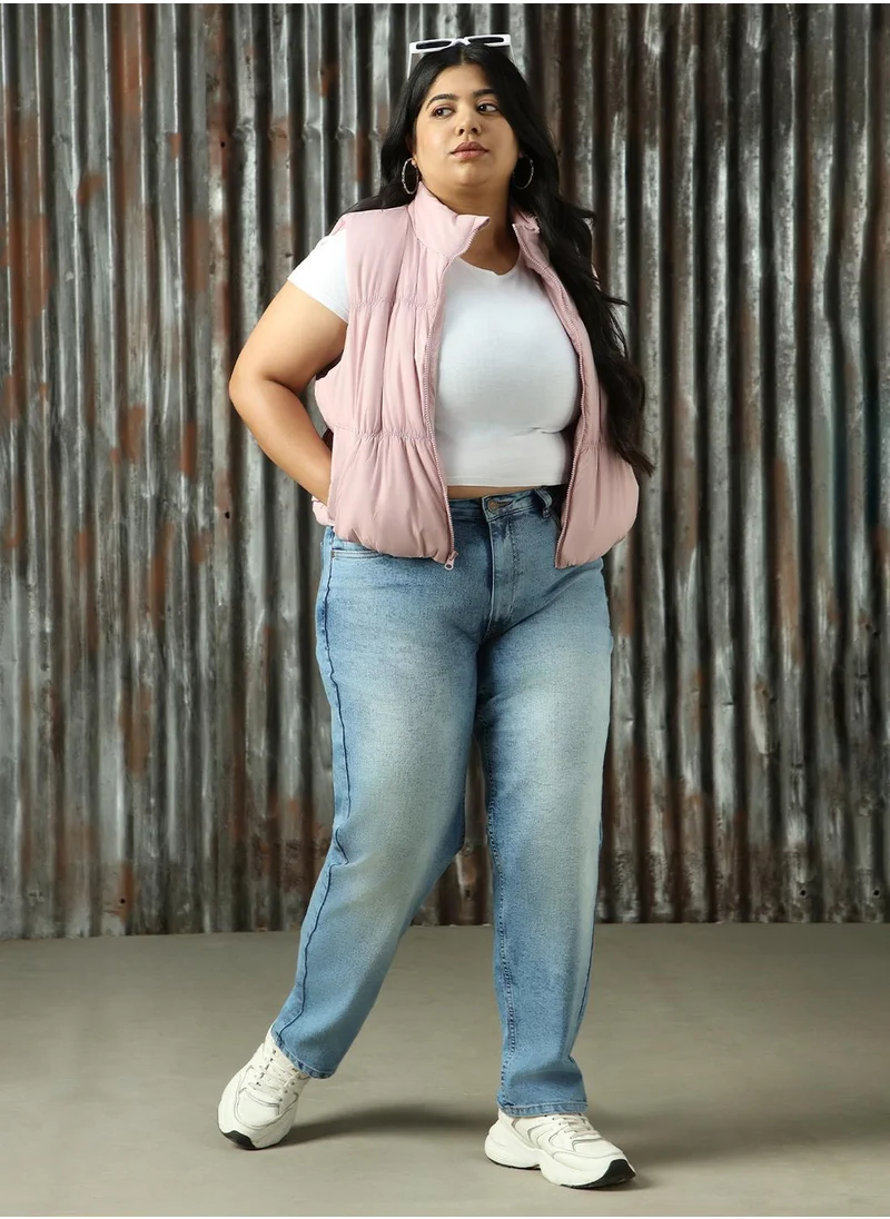 هاي ستار Women's Indigo Cotton Blend Distressed Plus Size Jeans