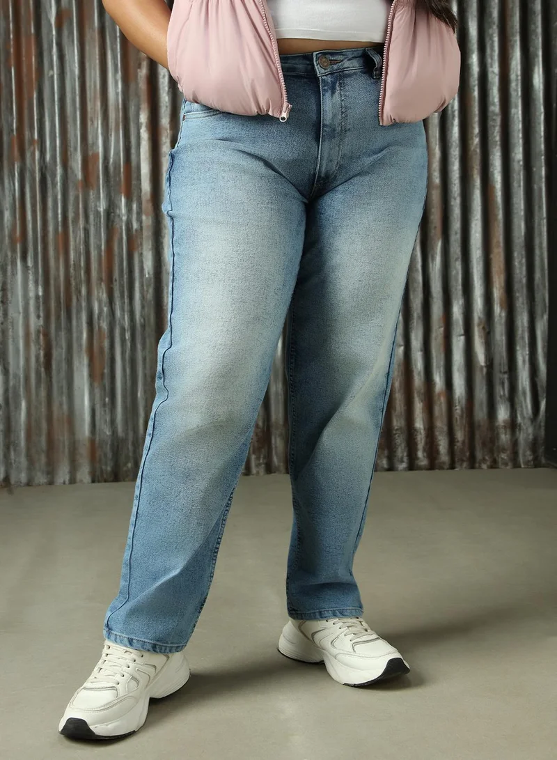 HIGH STAR Women's Indigo Cotton Blend Distressed Plus Size Jeans