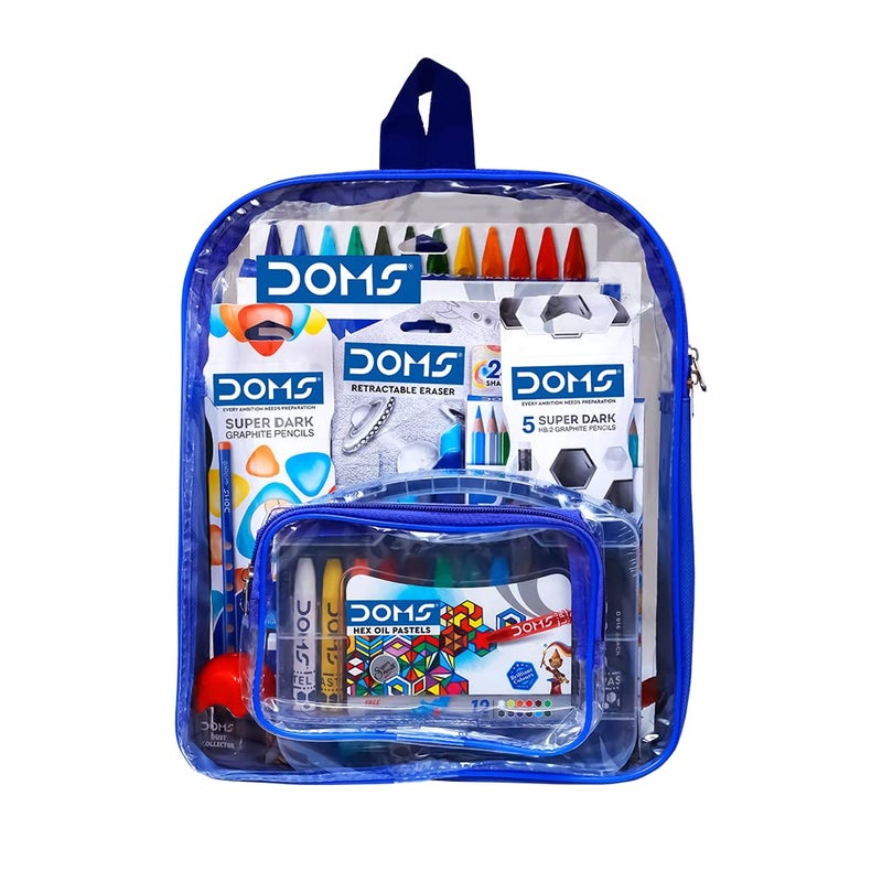 Doms Smart Kit | Comes With Transparent Zipper Bag | Perfect Value Pack | Kit For School Essentials | Gifting Range For Kids | Combination of 12 Stationery Items - Image 1