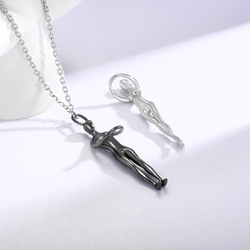 Sariel Hug Necklace for Women Wife Girlfriend 925 Sterling Silver Man and Woman Hugging Necklace Couples Jewelry (Black) - Image 3