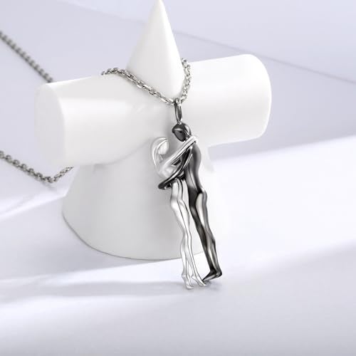 Sariel Hug Necklace for Women Wife Girlfriend 925 Sterling Silver Man and Woman Hugging Necklace Couples Jewelry (Black) - Image 2