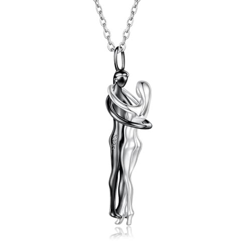 Sariel Hug Necklace for Women Wife Girlfriend 925 Sterling Silver Man and Woman Hugging Necklace Couples Jewelry (Black) - Image 1