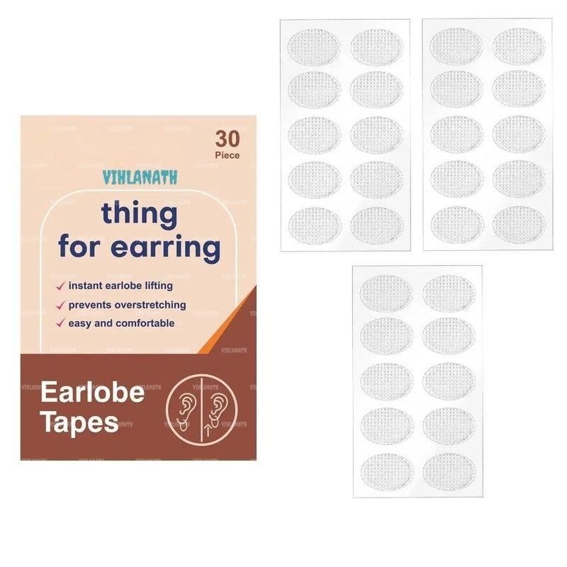 VIHLANATH Invisible Ear Lobe Support for Heavy Earrings 30 Pack, Invisible Transparent Stretchable Adjustable for Heavy Earrings, Support Patches for Girls Ear Lobe Tape - Image 1
