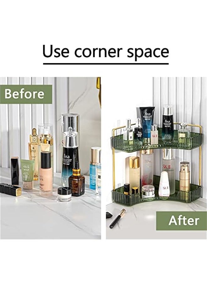 MIXDE 2-Tier Corner Bathroom Counter Organizer Rotating Cosmetics Storage Organizer for Vanity  - Image 3
