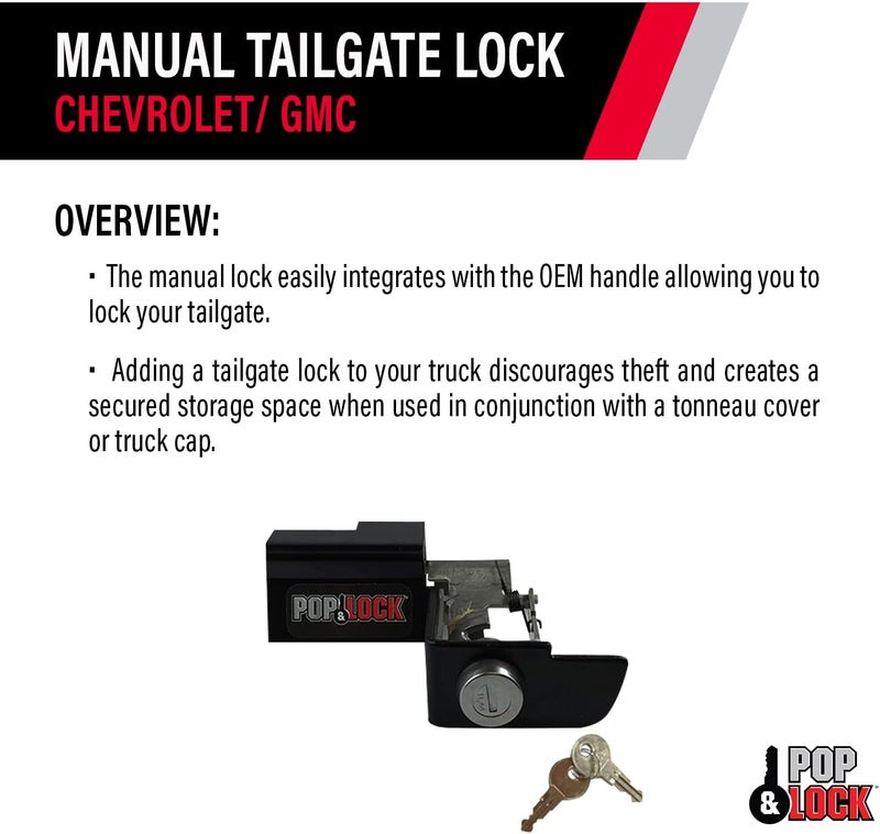 Pop & Lock PL1300 Black Manual Tailgate Lock for Chevy/GMC (New Body) - Image 4