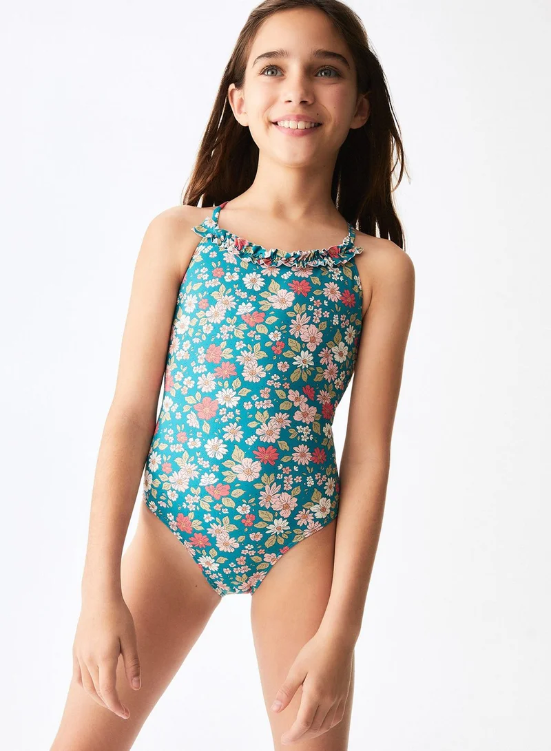 MANGO Kids Floral Print Swimsuit