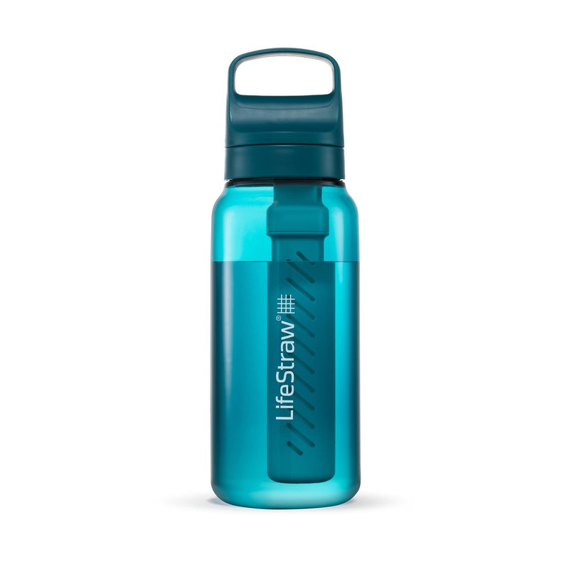 LifeStraw Go Series BPAFree Water Filter Bottle for Travel and Everyday use removes Bacteria parasites and microplastics Improves Taste 1L Laguna Teal