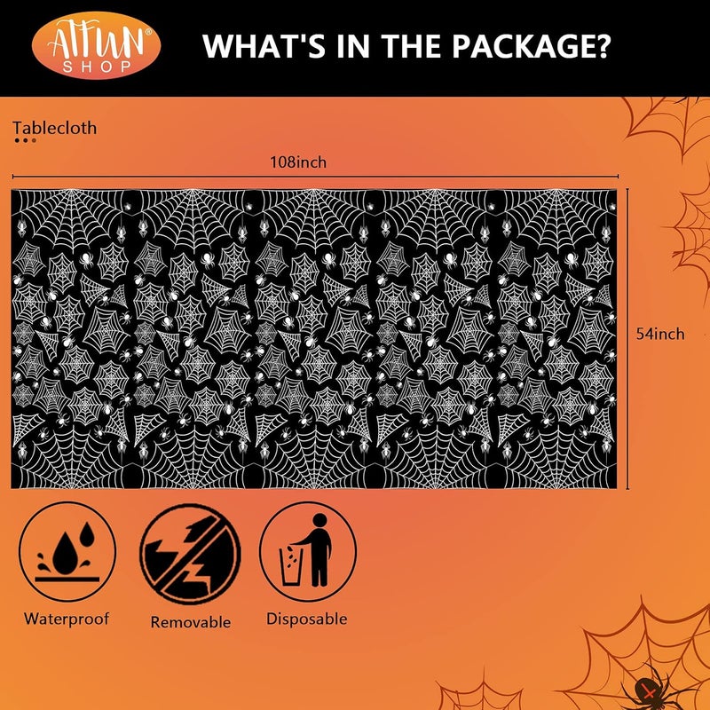 ATFUNSHOP Halloween Tablecloth Plastic 4PACKS 54 X 108 Rectangular Black Spider Web Disposable Table Cover Waterproof Spillproof Table Cloth  Perfect for Halloween Decoration Halloween Dinner Halloween Party - Image 3