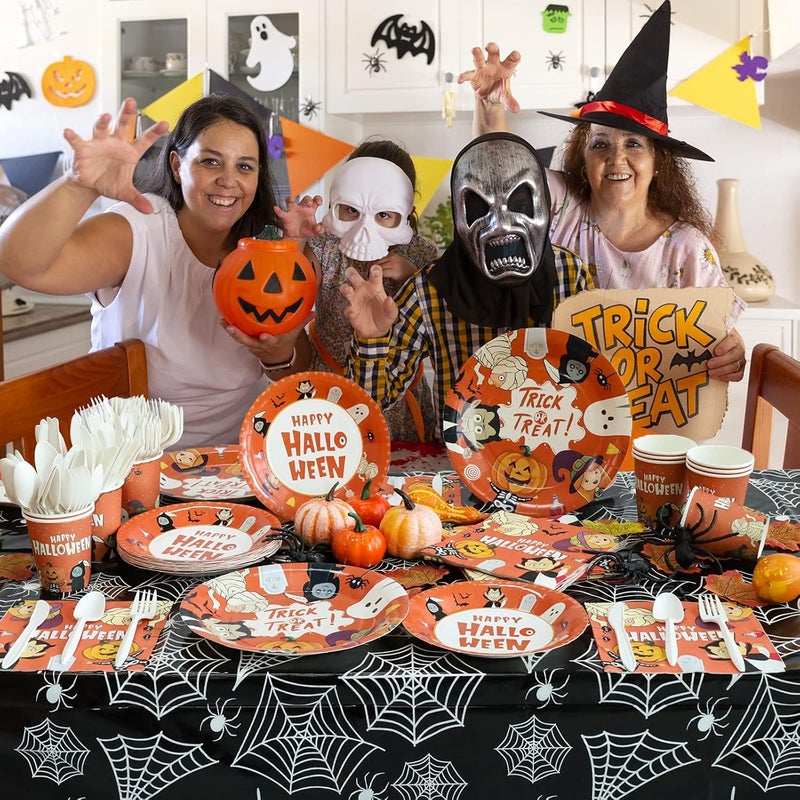 ATFUNSHOP Halloween Tablecloth Plastic 4PACKS 54 X 108 Rectangular Black Spider Web Disposable Table Cover Waterproof Spillproof Table Cloth  Perfect for Halloween Decoration Halloween Dinner Halloween Party - Image 2