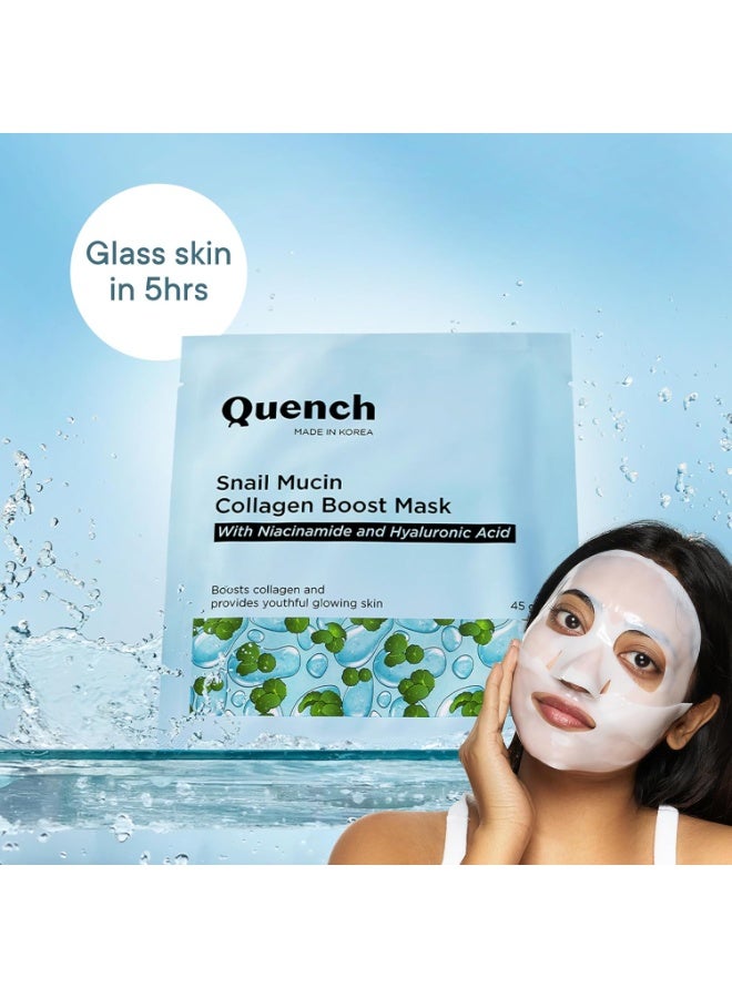 كوينش قناع "Quench" الكوري المعزز بالكولاجين ومستخلص مخاط الحلزون، الغني بالنياسيناميد وحمض الهيالورونيك، لمنحك "بشرة زجاجية" في غضون 5 ساعات | قناع كوري حيوي بالكولاجين يُترك طوال الليل لترطيب عميق | يقلل من التصبغات والتجاعيد والخطوط الدقيقة (45 غرام) - Image 1
