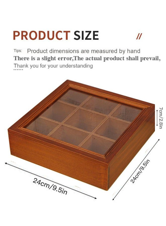 DOUGEI Tea Box Tea Bag Organizer, 9 Compartments Wooden Tea Storage Container with Transparent Cover, Multi-Functional Holder for Tea Bags, Coffee Beans, Sweeteners - Image 2