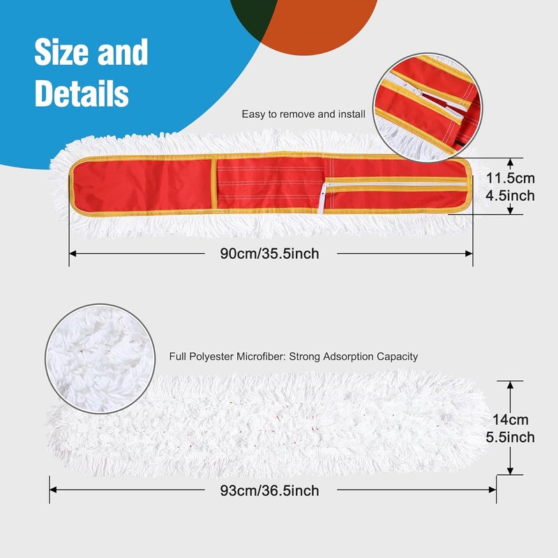 CLEANHOME 36" Microfiber Mop Pads 2 Pieces Just Fit Industrial Dust Mop: B08R3F1ZZM,Red - Image 2