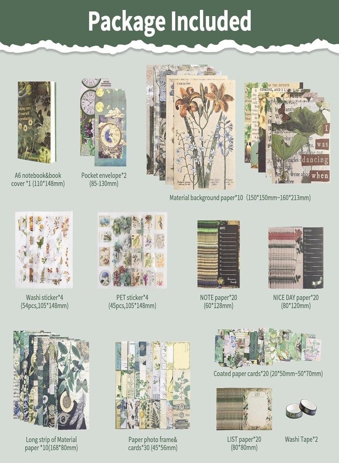 LANLOY 232 Pcs Scrapbook kit, Junk journal kit With Journaling Supplies, Scrapbook Paper, A6 Grid Notebook, Washi Stickers, Washi tape, Scrapbook kit Craft DIY Gift Set (Nature) - Image 5