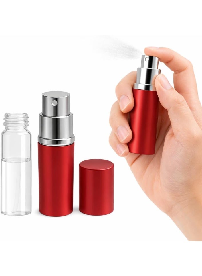 زجاجة رذاذ عطر قابلة لإعادة التعبئة، مصنوعة من الألومنيوم، بحجم مناسب للسفر، سعة 10 مل، مانعة للتسرب، عبوة جيبية للعطور والكولونيا ومستحضرات التجميل، تصميم محمول (أحمر) - Image 1