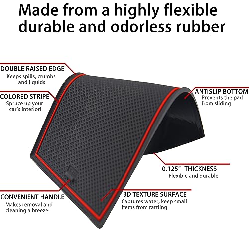 LOCOY Center Console Liner for Nissan Rogue Accessories 2021-2023 2024 2025, Cup Holder Mat, Door Pocket Pad, Coaster Trim, Non-Slip Dust Interior, Custom Rubber Decoration Insert (17 Pcs, Red Trims) - Image 5