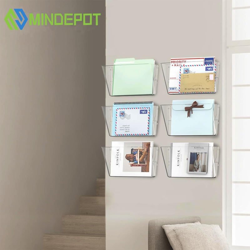 MINDEPOT 6 Pockets Acrylic Wall File Organizer, Clear Wall File Holder, Plastic Hanging Wall File Holder for Office, School and Home, Clear - Image 2