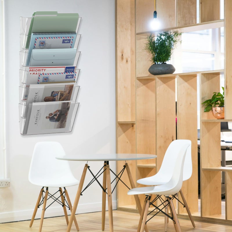 MINDEPOT 6 Pockets Acrylic Wall File Organizer, Clear Wall File Holder, Plastic Hanging Wall File Holder for Office, School and Home, Clear - Image 4