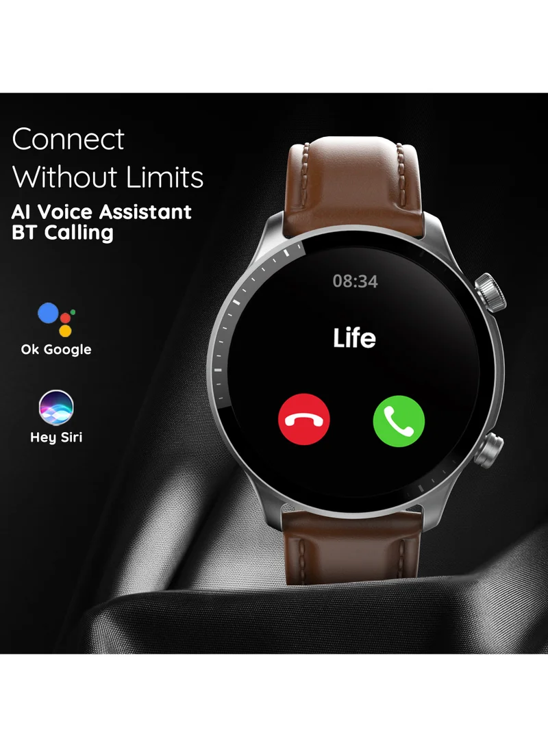 Pebble Cosmos Luxe 3, 1.43" Amoled Display Smartwatch, Round Shaped Dial, Compatible with Android & iOS, IP67 Water Resistant, Health Suite, Multiple Watch Faces, AI Voice Assistance, Whiskey Brown