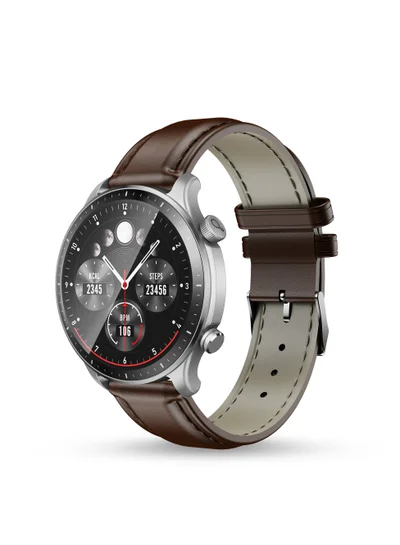 Pebble Cosmos Luxe 3, 1.43" Amoled Display Smartwatch, Round Shaped Dial, Compatible with Android & iOS, IP67 Water Resistant, Health Suite, Multiple Watch Faces, AI Voice Assistance, Whiskey Brown