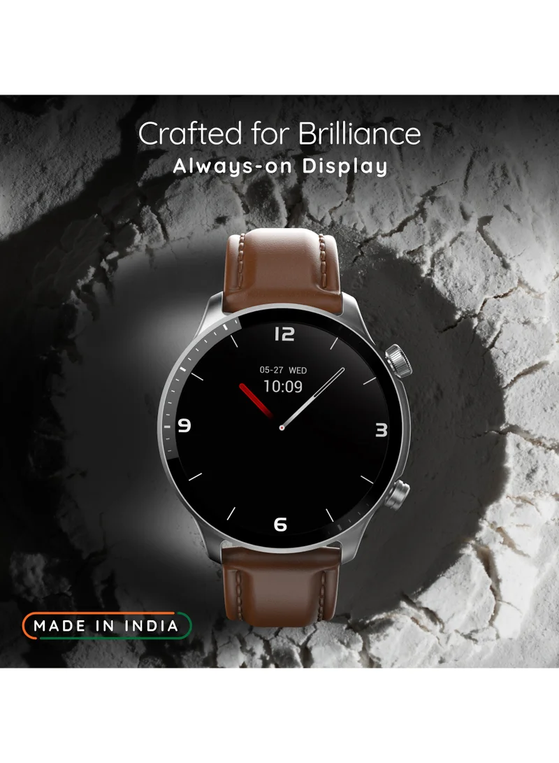 Pebble Cosmos Luxe 3, 1.43" Amoled Display Smartwatch, Round Shaped Dial, Compatible with Android & iOS, IP67 Water Resistant, Health Suite, Multiple Watch Faces, AI Voice Assistance, Whiskey Brown