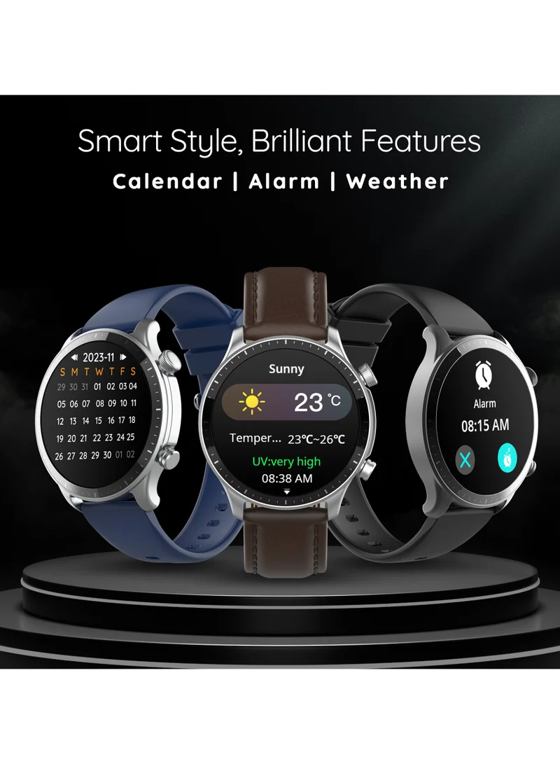 Pebble Cosmos Luxe 3, 1.43" Amoled Display Smartwatch, Round Shaped Dial, Compatible with Android & iOS, IP67 Water Resistant, Health Suite, Multiple Watch Faces, AI Voice Assistance, Whiskey Brown