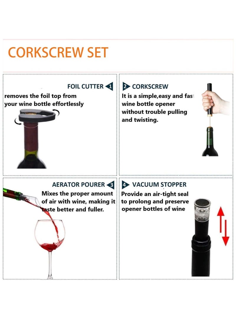 Wine Opener Air Pressure Pump Opener Set, Include Air Pressure Pump Bottle Opener With Foil Cutter, Aerator Pourer, Vacuum Stopper Efficient Corkscrew Bottle Opener, Great For Wine Lovers  - Image 5
