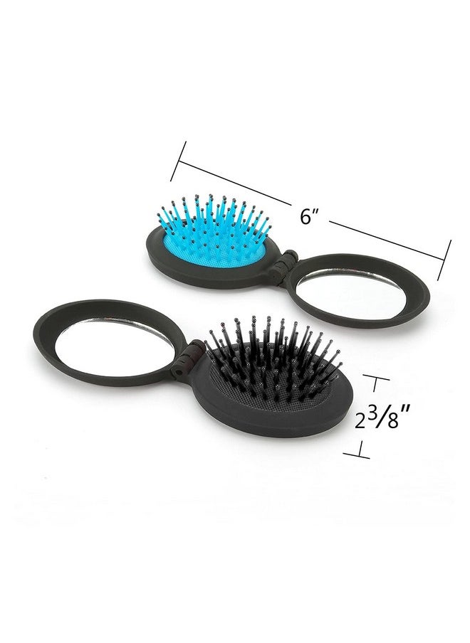 NuAngela NuAngela Mini Hairbrush, Folding Hair Brush With Mirror Set, Compact Pocket Size, Travel Pop Up Hair Comb, Easy Keep in Purse, Gym Car Bag (2 Count (Pack of 1), Black Blue)  - Image 4