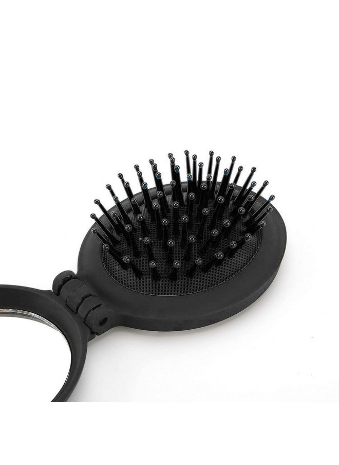 NuAngela NuAngela Mini Hairbrush, Folding Hair Brush With Mirror Set, Compact Pocket Size, Travel Pop Up Hair Comb, Easy Keep in Purse, Gym Car Bag (2 Count (Pack of 1), Black Blue)  - Image 3
