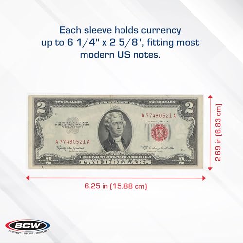 BCW Regular Bill Currency Sleeves - 100-Pack | Acid-Free, Archival Safe Polypropylene Sleeves for Collectible Currency | Clear Money Protectors for Storage and Display - Image 3