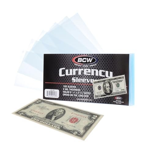 BCW Regular Bill Currency Sleeves - 100-Pack | Acid-Free, Archival Safe Polypropylene Sleeves for Collectible Currency | Clear Money Protectors for Storage and Display - Image 1